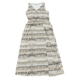 Sejour Jersey Maxi Tank Dress Blouson Pockets Sleeveless Zig Zag Tan Plus 1X